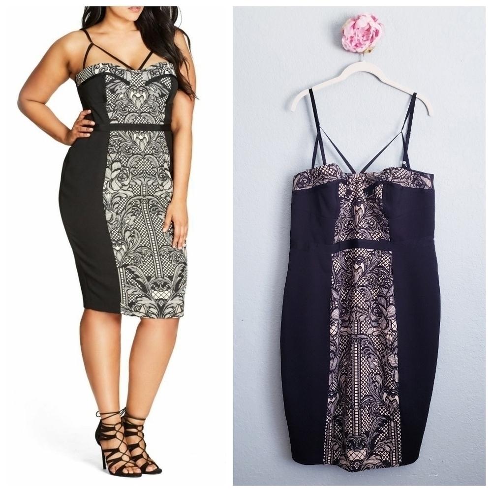 City Chic Seductive Strappy Lace Print Sheath Dress